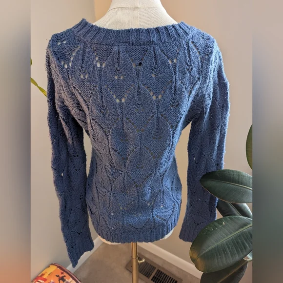 Lace Knit Blue Sweater - Picture 3 of 13